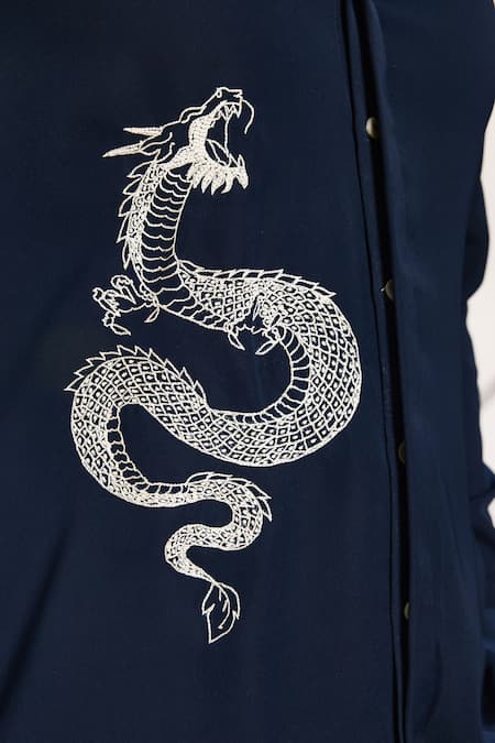 Buy_Ankit V Kapoor_Blue Embroidery Woven Draken Sky Shirt _Online_at_Aza_Fashions