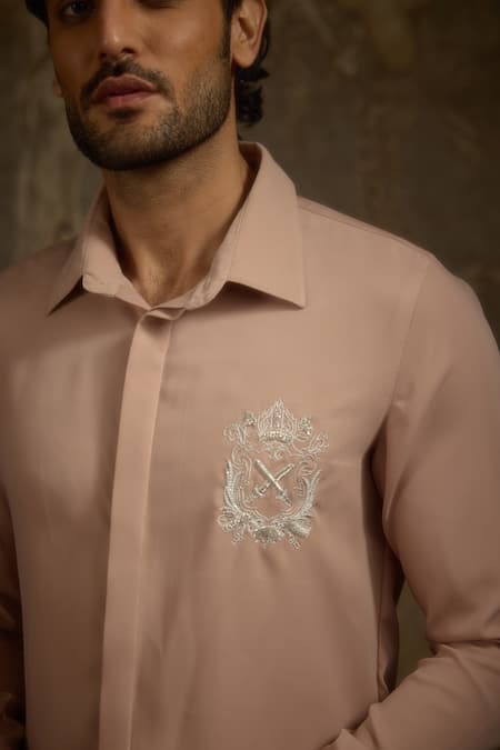 Buy Ankit V Kapoor Pink Embroidery Regal Crest Shirt Online at Aza Fashions Buy_Ankit V Kapoor_Pink Embroidery Regal Crest Shirt _Online_at_Aza_Fashions