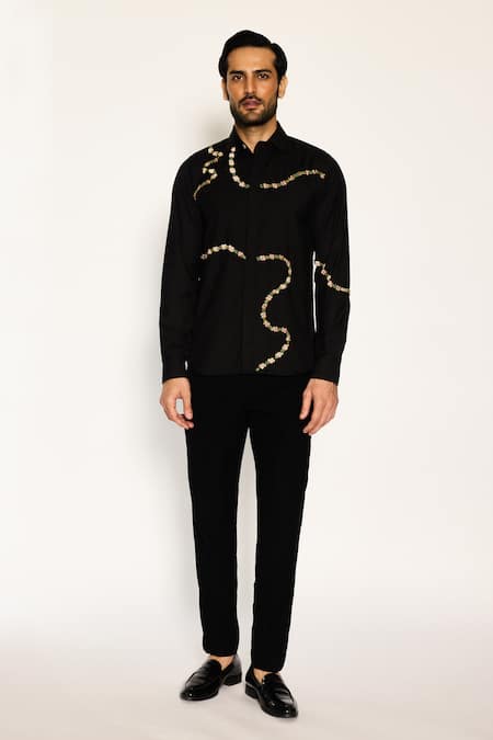 Ankit V Kapoor Black Embroidery Orion Line Woven Shirt Online at Aza Fashions Ankit V Kapoor_Black Embroidery Orion Line Woven Shirt _Online_at_Aza_Fashions