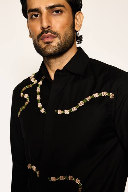 Shop Ankit V Kapoor Black Embroidery Orion Line Woven Shirt Online at Aza Fashions Shop_Ankit V Kapoor_Black Embroidery Orion Line Woven Shirt _Online_at_Aza_Fashions