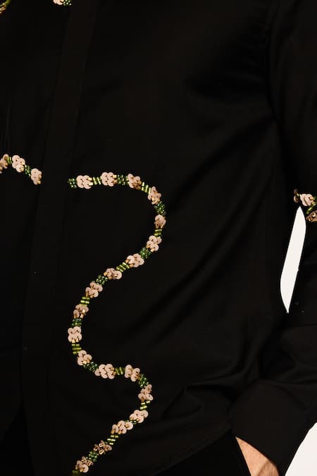 Ankit V Kapoor Black Embroidery Orion Line Woven Shirt at Aza Fashions Ankit V Kapoor_Black Embroidery Orion Line Woven Shirt _at_Aza_Fashions
