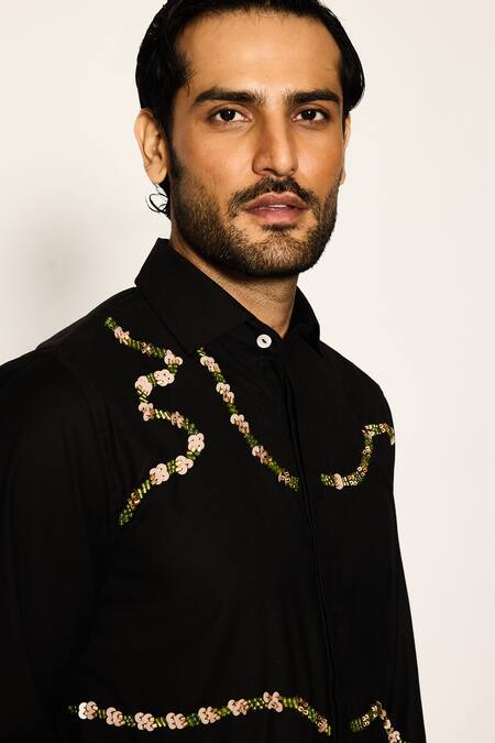 Buy Ankit V Kapoor Black Embroidery Orion Line Woven Shirt Buy_Ankit V Kapoor_Black Embroidery Orion Line Woven Shirt