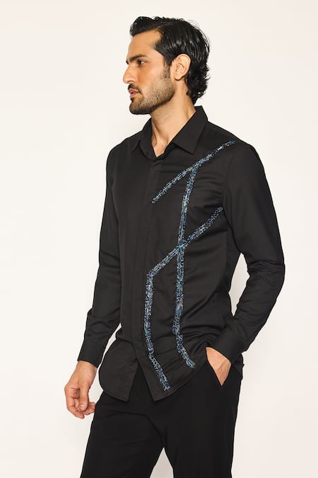 Shop Ankit V Kapoor Black Beads Zen Parallels Gallery Shirt Online at Aza Fashions Shop_Ankit V Kapoor_Black Beads Zen Parallels Gallery Shirt _Online_at_Aza_Fashions