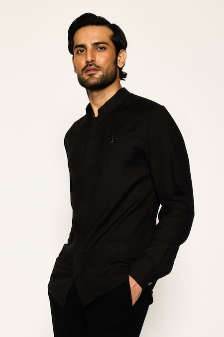 Shop Ankit V Kapoor Black Embroidery Nova Thread Shirt at Aza Fashions Shop_Ankit V Kapoor_Black Embroidery Nova Thread Shirt _at_Aza_Fashions