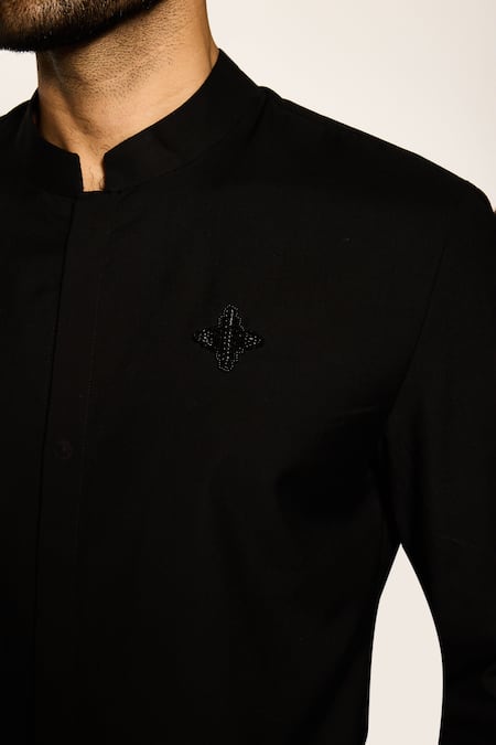 Ankit V Kapoor Black Embroidery Nova Thread Shirt Online at Aza Fashions Ankit V Kapoor_Black Embroidery Nova Thread Shirt _Online_at_Aza_Fashions