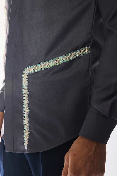 Buy_Ankit V Kapoor_Gray Beads Lumen Grid Statement Shirt _Online_at_Aza_Fashions
