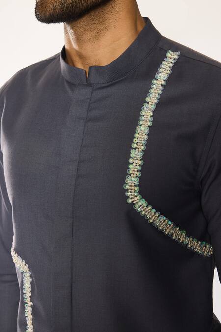 Ankit V Kapoor_Gray Beads Lumen Grid Statement Shirt _at_Aza_Fashions