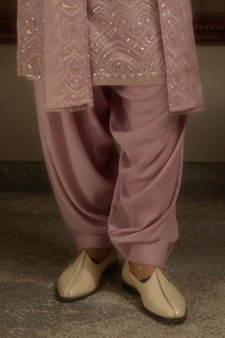 Ankit V Kapoor_Pink Georgette Embroidery Woven Kesar Gul Kurta Set _Online_at_Aza_Fashions