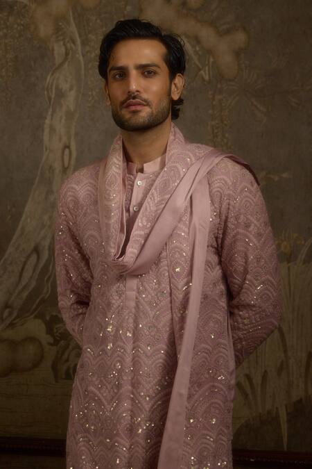 Buy_Ankit V Kapoor_Pink Georgette Embroidery Woven Kesar Gul Kurta Set 
