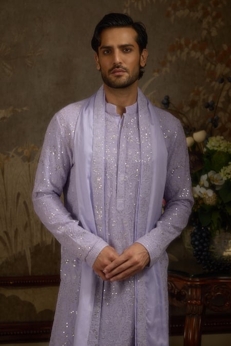 Ankit V Kapoor_Lilac Georgette Sequins, Embroidery Woven Designer Kurta Set _Online_at_Aza_Fashions