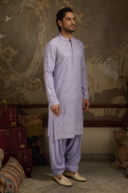 Buy_Ankit V Kapoor_Lilac Georgette Sequins, Embroidery Woven Designer Kurta Set _Online_at_Aza_Fashions