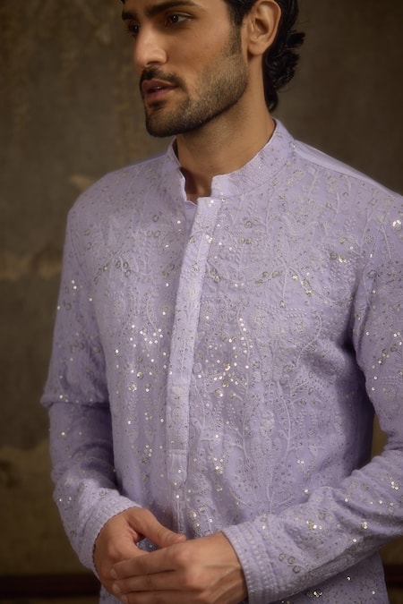 Shop_Ankit V Kapoor_Lilac Georgette Sequins, Embroidery Woven Designer Kurta Set _Online_at_Aza_Fashions