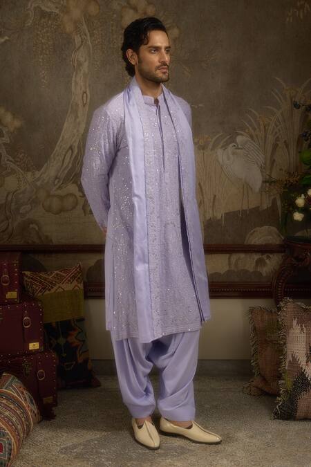Ankit V Kapoor_Lilac Georgette Sequins, Embroidery Woven Designer Kurta Set _at_Aza_Fashions