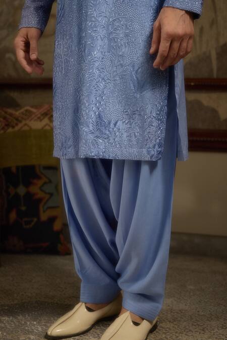 Buy_Ankit V Kapoor_Sky Blue Georgette Embroidery Woven Fiza Gul Kurta Set _Online_at_Aza_Fashions
