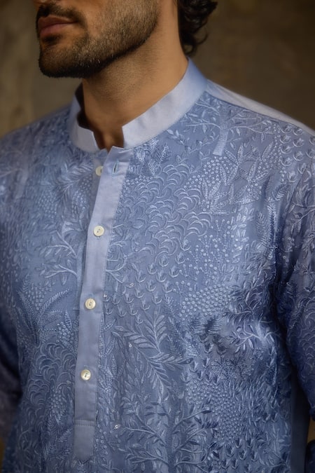 Buy_Ankit V Kapoor_Sky Blue Georgette Embroidery Woven Fiza Gul Kurta Set 