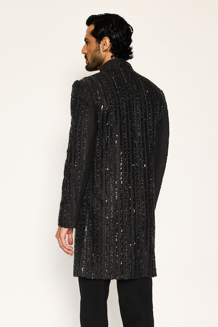 Ankit V Kapoor Black Woven Designer Sherwani & Pant Set