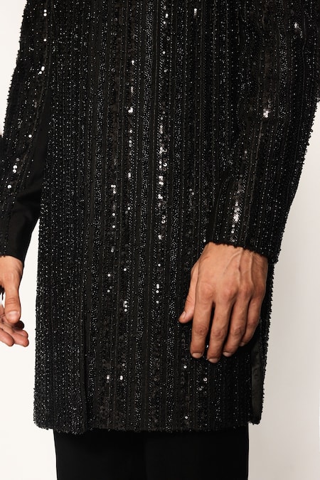 Buy_Ankit V Kapoor_Black Sequins Woven Designer Sherwani And Pant Set _Online_at_Aza_Fashions