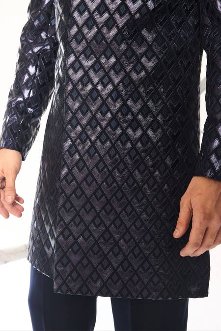 Ankit V Kapoor_Blue Crepe Futuristic Dusk Sherwani And Pant Set _at_Aza_Fashions