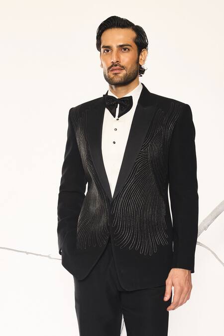 Ankit V Kapoor_Black Bows Designer Woven Jet Tuxedo Set _Online_at_Aza_Fashions