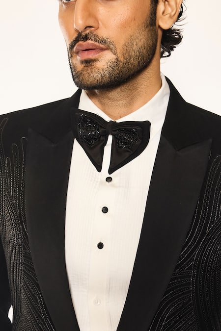 Ankit V Kapoor_Black Bows Designer Woven Jet Tuxedo Set _at_Aza_Fashions