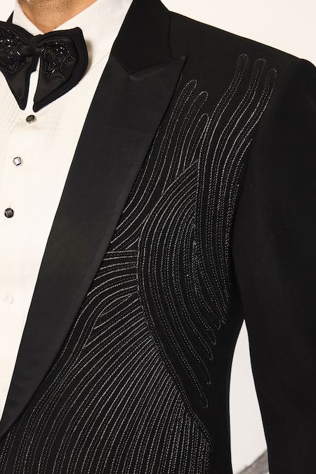 Buy_Ankit V Kapoor_Black Bows Designer Woven Jet Tuxedo Set 