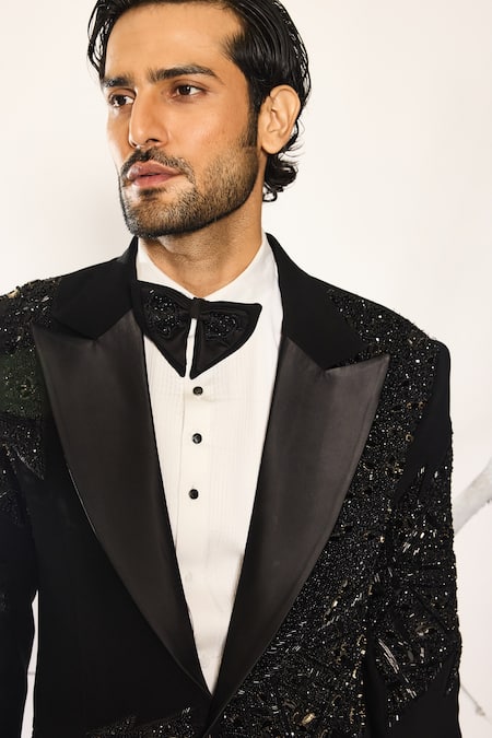 Ankit V Kapoor_Black Cotton Beads, Sequins Cosmic Drift Tuxedo Set _Online_at_Aza_Fashions