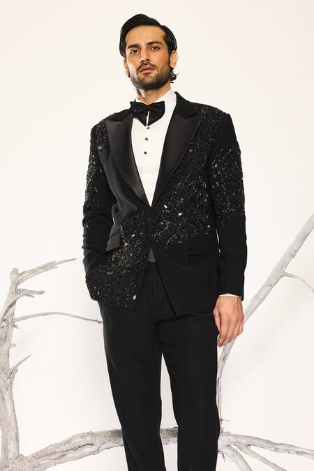 Buy_Ankit V Kapoor_Black Cotton Beads, Sequins Cosmic Drift Tuxedo Set 