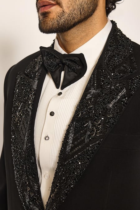 Buy_Ankit V Kapoor_Black Beads Obsidian Ray Tuxedo Set _Online_at_Aza_Fashions