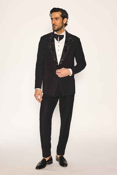 Shop_Ankit V Kapoor_Black Beads Obsidian Ray Tuxedo Set _Online_at_Aza_Fashions