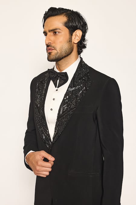 Ankit V Kapoor_Black Beads Obsidian Ray Tuxedo Set _at_Aza_Fashions