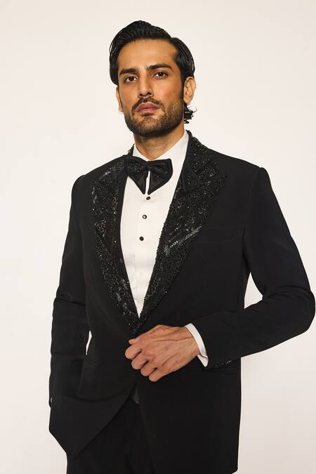 Buy_Ankit V Kapoor_Black Beads Obsidian Ray Tuxedo Set 