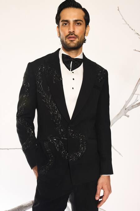 Buy_Ankit V Kapoor_Black Beads, Sequins Astral Mirage Tuxedo Set _Online_at_Aza_Fashions