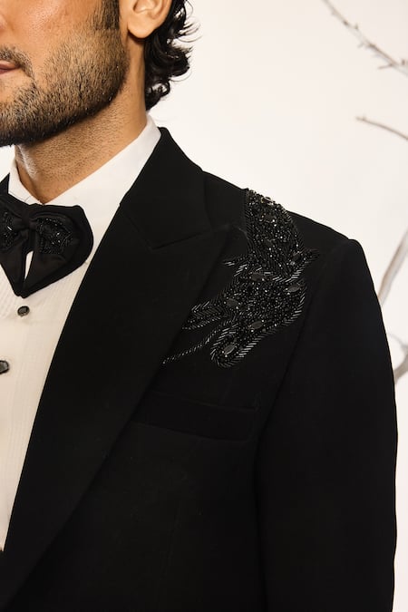 Shop_Ankit V Kapoor_Black Beads, Sequins Astral Mirage Tuxedo Set _Online_at_Aza_Fashions