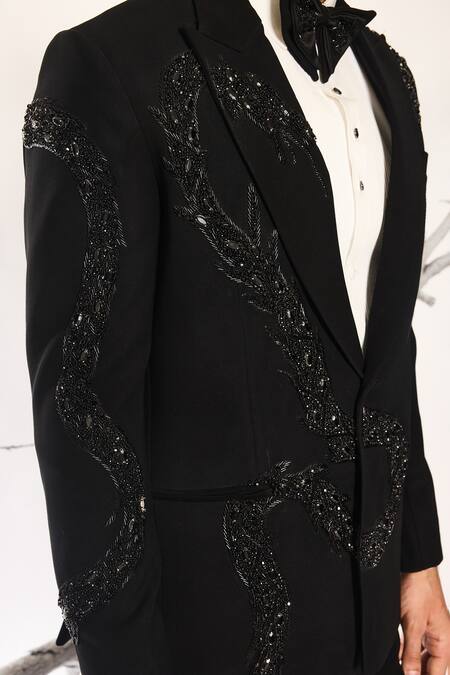 Ankit V Kapoor_Black Beads, Sequins Astral Mirage Tuxedo Set _at_Aza_Fashions