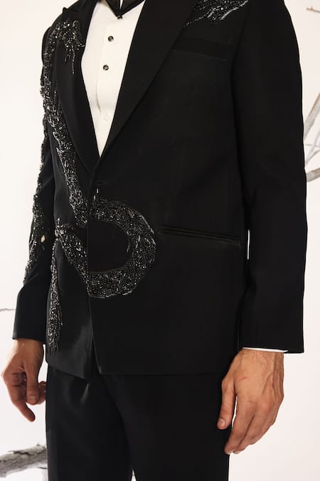 Buy_Ankit V Kapoor_Black Beads, Sequins Astral Mirage Tuxedo Set 