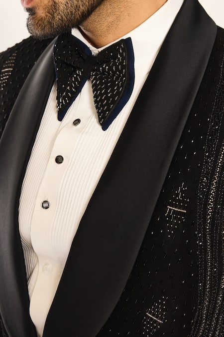 Ankit V Kapoor_Black Sequins, Embroidery Stellar Weave Tuxedo Set _at_Aza_Fashions