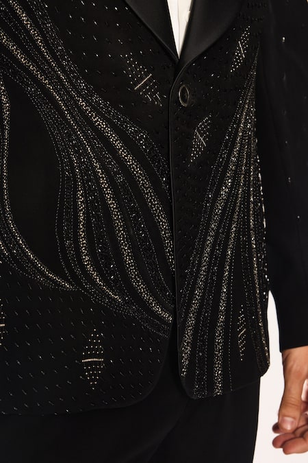 Buy_Ankit V Kapoor_Black Sequins, Embroidery Stellar Weave Tuxedo Set 