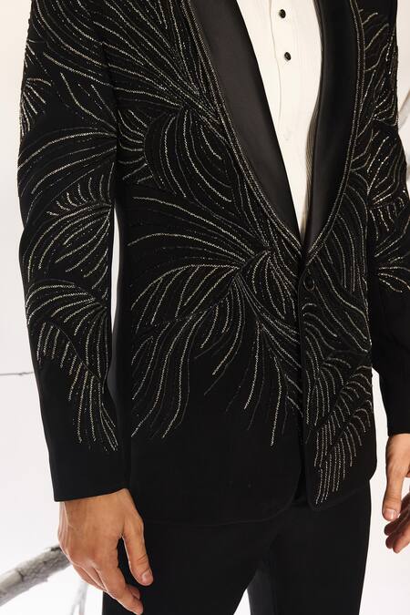 Buy_Ankit V Kapoor_Black Noir Bloom Tuxedo Set _Online_at_Aza_Fashions