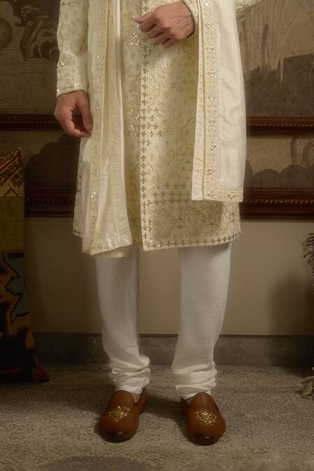 Shop_Ankit V Kapoor_Ivory Pearls, Sequins Roshaan Designer Sherwani Set _Online_at_Aza_Fashions