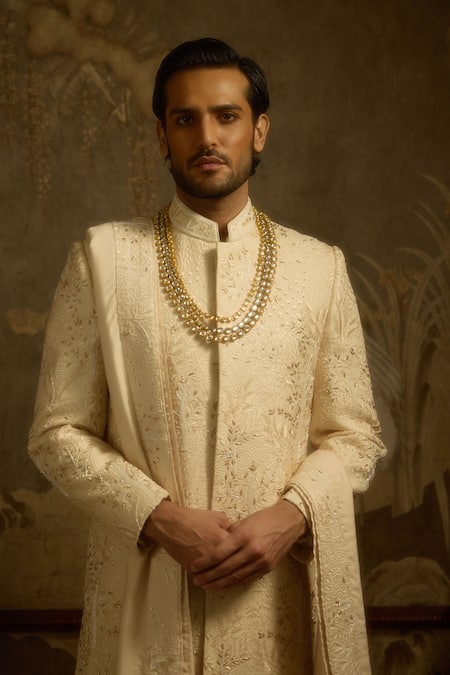 Ankit V Kapoor Gold Embroidery Zarbagh Woven Silk Sherwani Set at Aza Fashions Ankit V Kapoor_Gold Embroidery Zarbagh Woven Silk Sherwani Set _at_Aza_Fashions