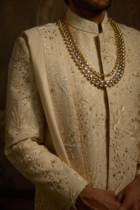 Buy Ankit V Kapoor Gold Embroidery Zarbagh Woven Silk Sherwani Set Buy_Ankit V Kapoor_Gold Embroidery Zarbagh Woven Silk Sherwani Set
