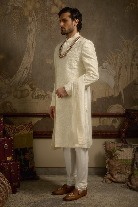 Shop Ankit V Kapoor Ivory Pearls Afreen Woven Silk Sherwani Set Online at Aza Fashions Shop_Ankit V Kapoor_Ivory Pearls Afreen Woven Silk Sherwani Set _Online_at_Aza_Fashions