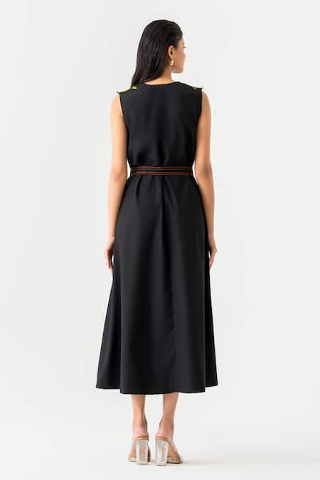 K-Anshika Black Midi Dress with 3D Floral Embroidery 