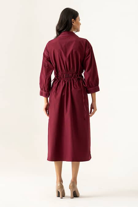 K-Anshika Maroon Bloom Midi Shirt Dress 