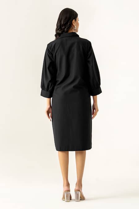 K-Anshika Black Thread Embroidered Shirt Dress 