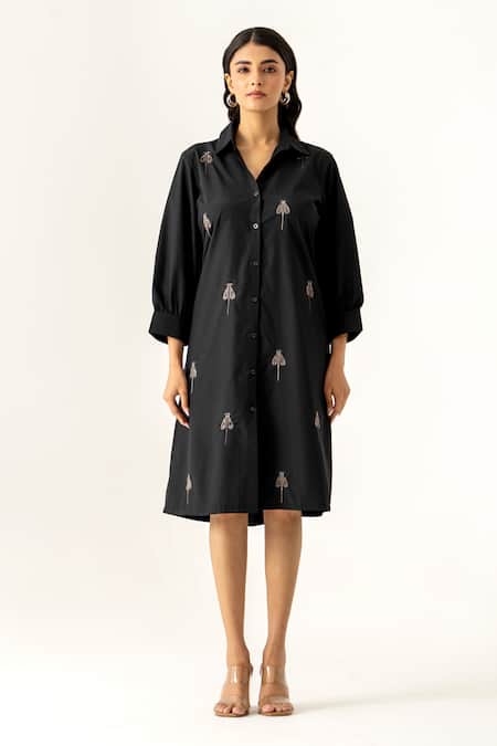 K-Anshika Black Thread Embroidered Shirt Dress 