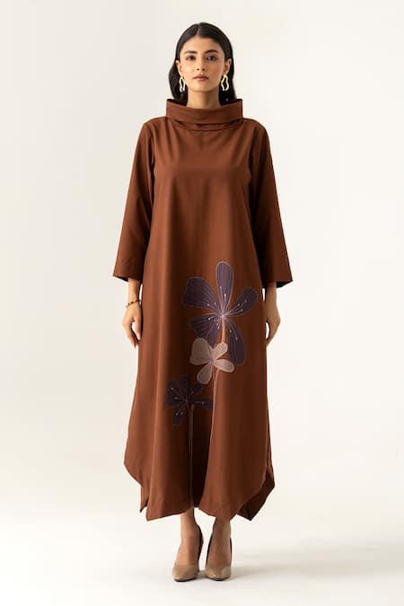 K-Anshika Mocha Cowl Neck Dress 
