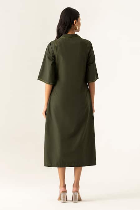 K-Anshika Olive Green Botanical Midi Dress 