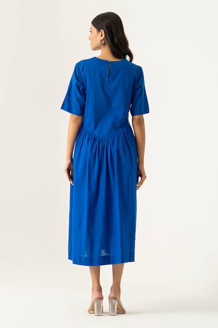 K-Anshika Cobalt Blue Floral Applique Midi Dress 