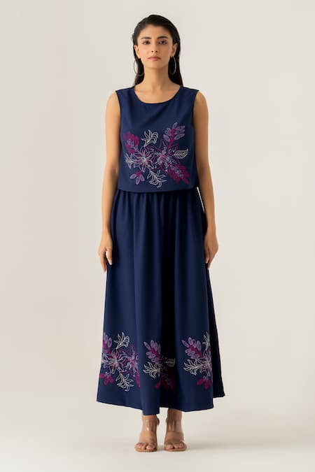 K-Anshika Navy Floral Embroidered Co-ord Set 